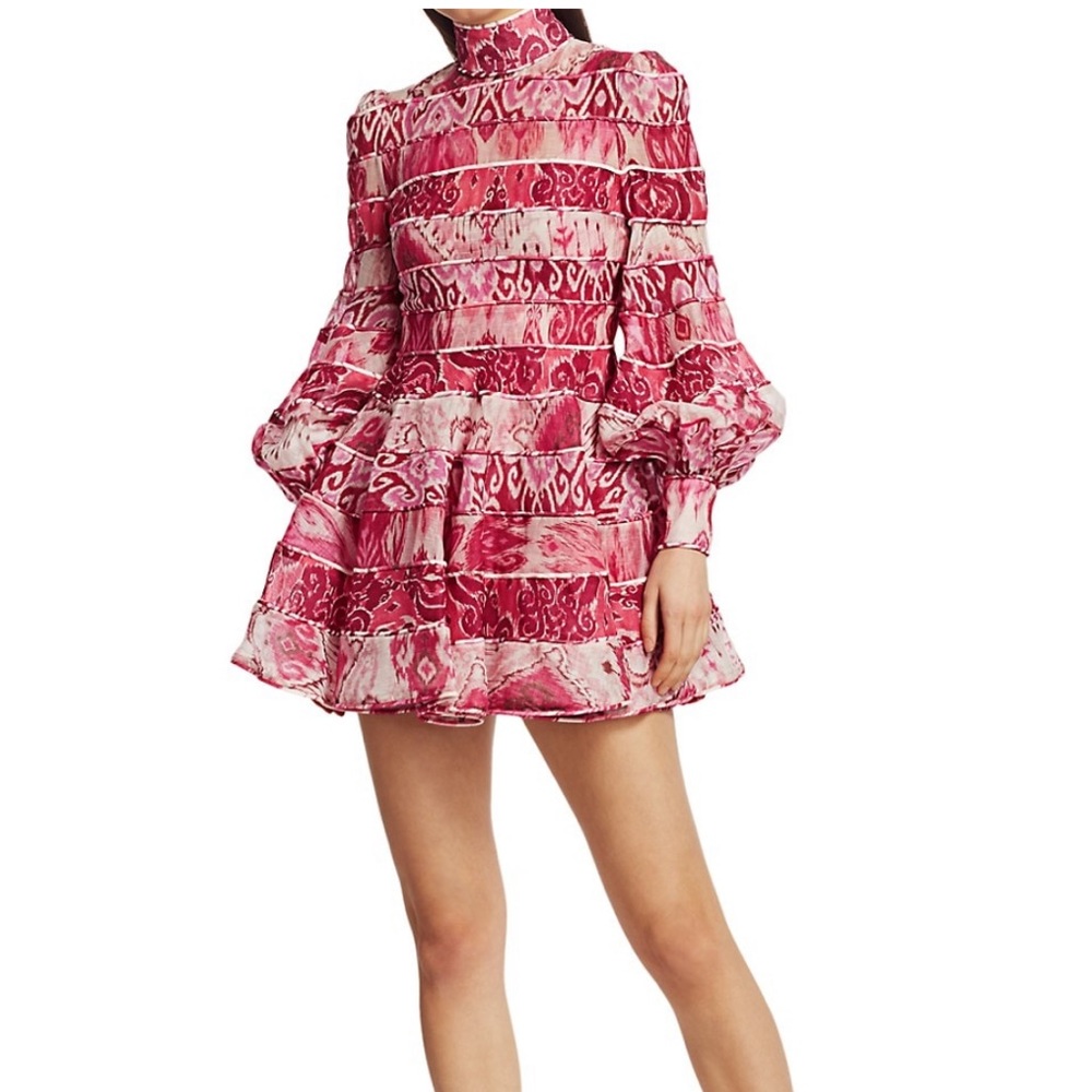 NWT Zimmermann Wavelength Spliced Print Mini pink Dress